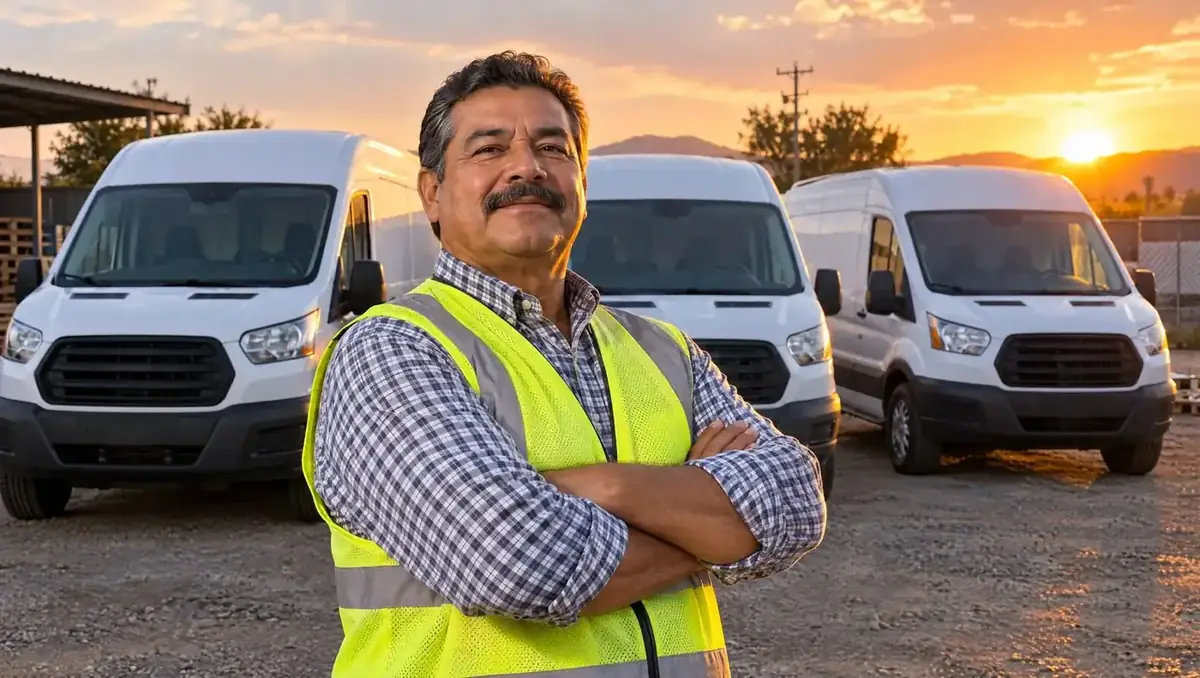 Flotillero frente a sus camionetas